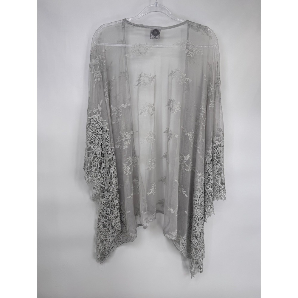 Cal Style Kimono Top Womens XL Silver Lace Crochet Witchy Romantic Fairy - Picture 10 of 15